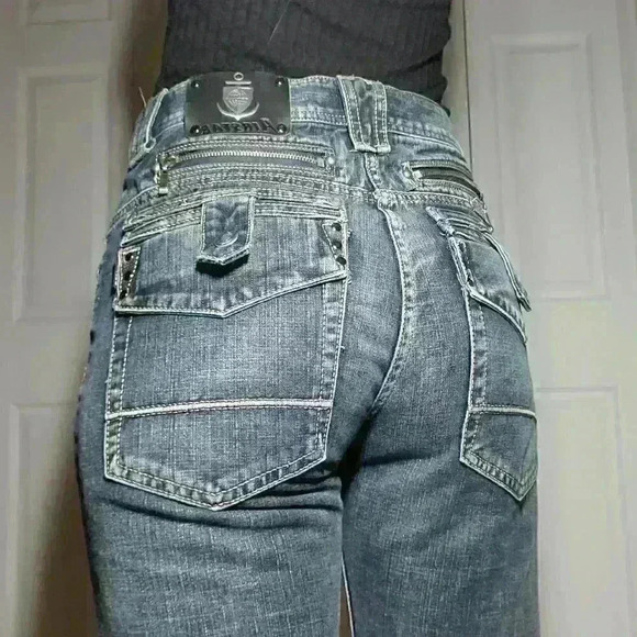 90s rocker Airstar high rise jeans with  metal hardware, big pockets & zippers - Picture 2 of 16